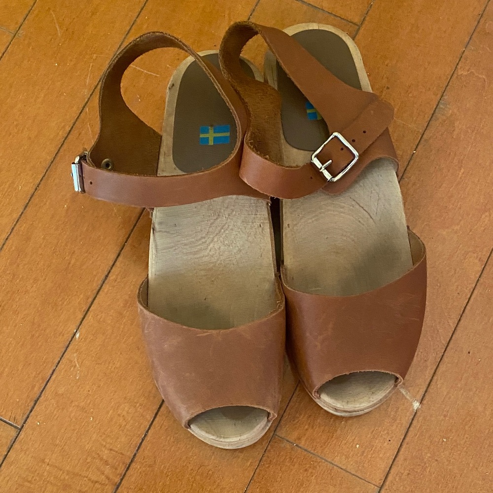 Swedish Hasbeens Brown Leather clog size 40